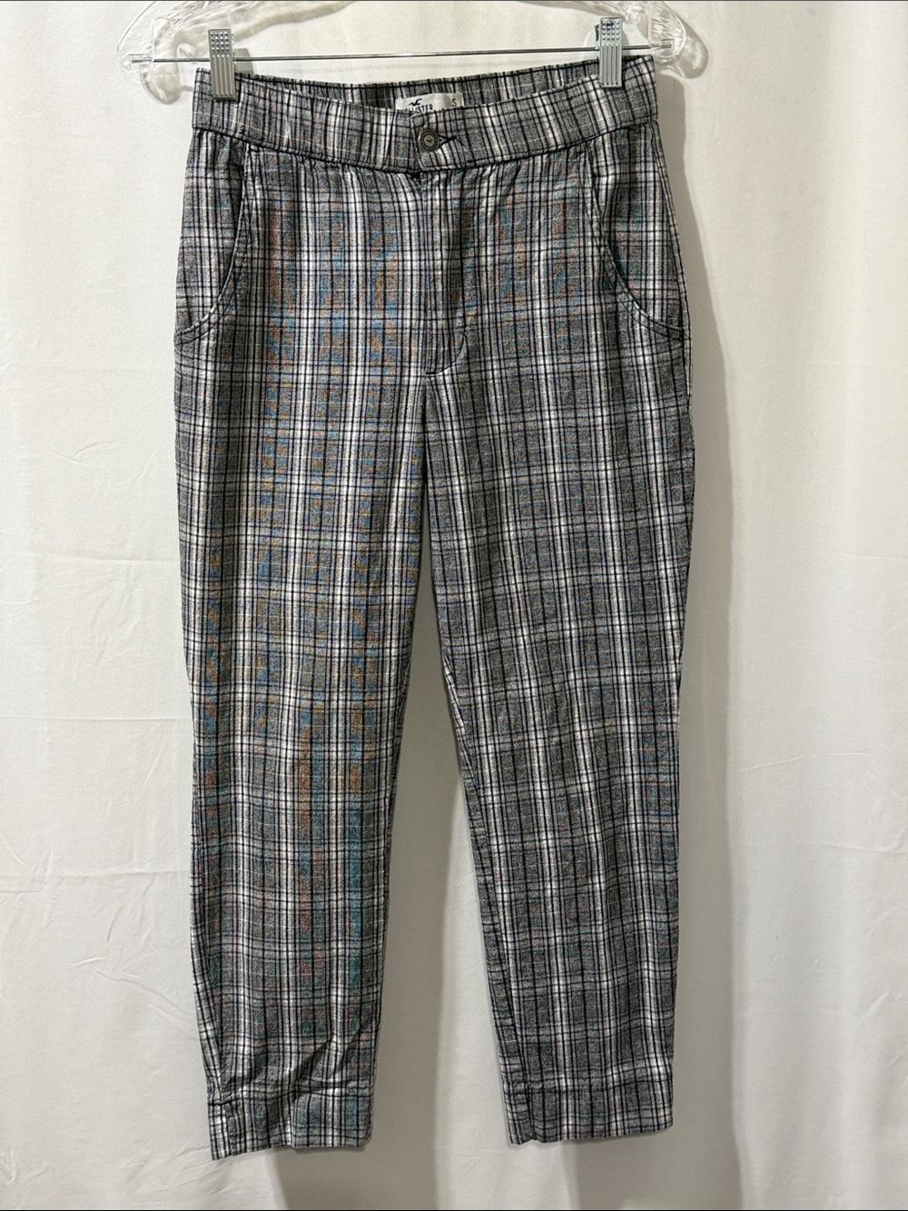 Hollister Gray Plaid Chinos with Subtle Blue and Brown Check